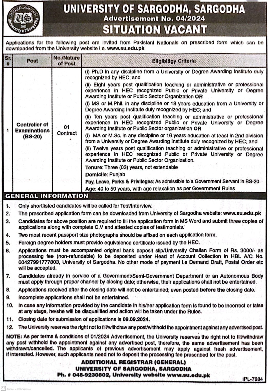 Controller of Examinations 